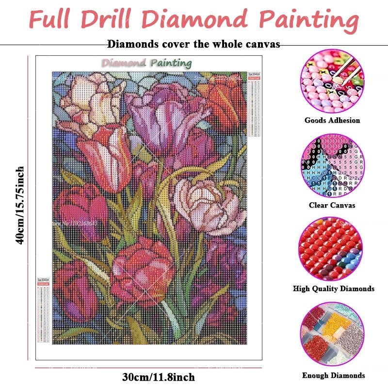 5D Tulip Bouquet Pintura Diamante, Full Round Diamond, Mosaico Bordado Imagem, Ponto Cruz Kit, Home Decor Presentes, Cor Bonita