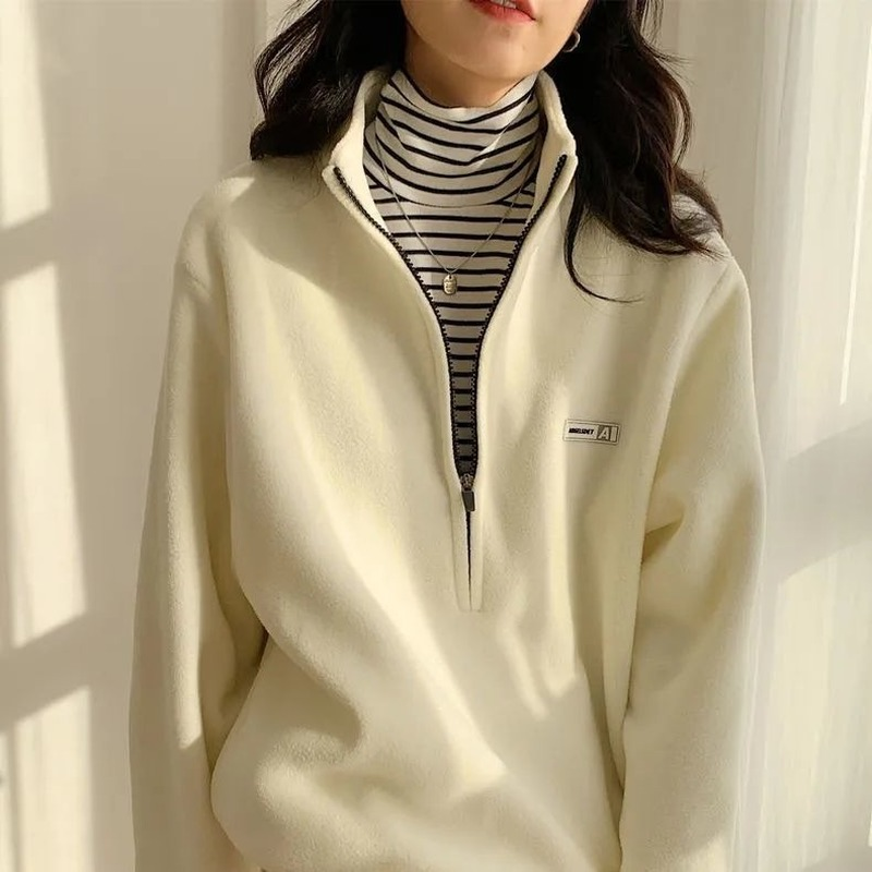 Deeptown Vintage Casual Fleece Vrouwen Hoodies Japanse Koreaanse Mode Preppy Vrouwelijke Rits Sweatshirts Winter Losse Alle-Match