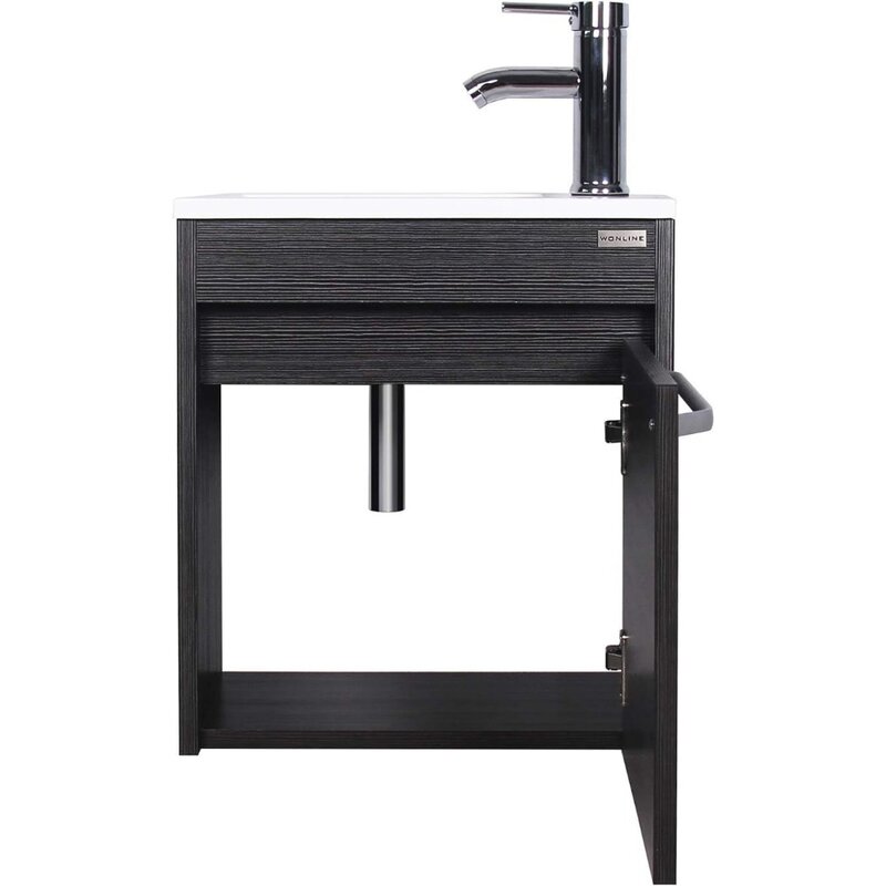 16 ”искусственный столик для ванной комнаты, Настенный дизайн шкафа, полимерная раковина, хромированный смеситель, небольшой туалетный столик для ванной комнаты