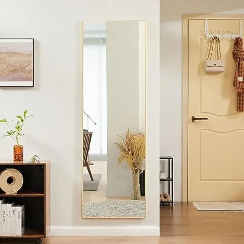 مرآة حائط من سبائك الألومنيوم مع حامل ، بطول كامل ، إطار رقيق ، تعليق أو إمالة ، 59 × 16 بوصة