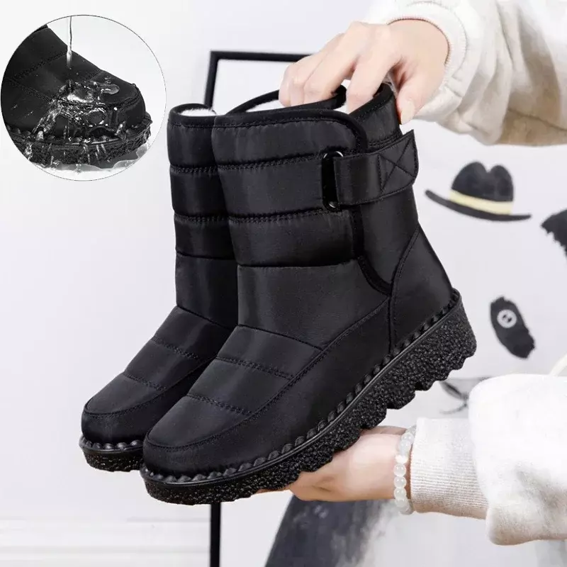 Buty wodoodporne dla kobiet dorywczo zimowe damskie botki ciepłe pluszowe miękkie śniegowce na platformie 2023 Slip on bawełny wyściełane buty