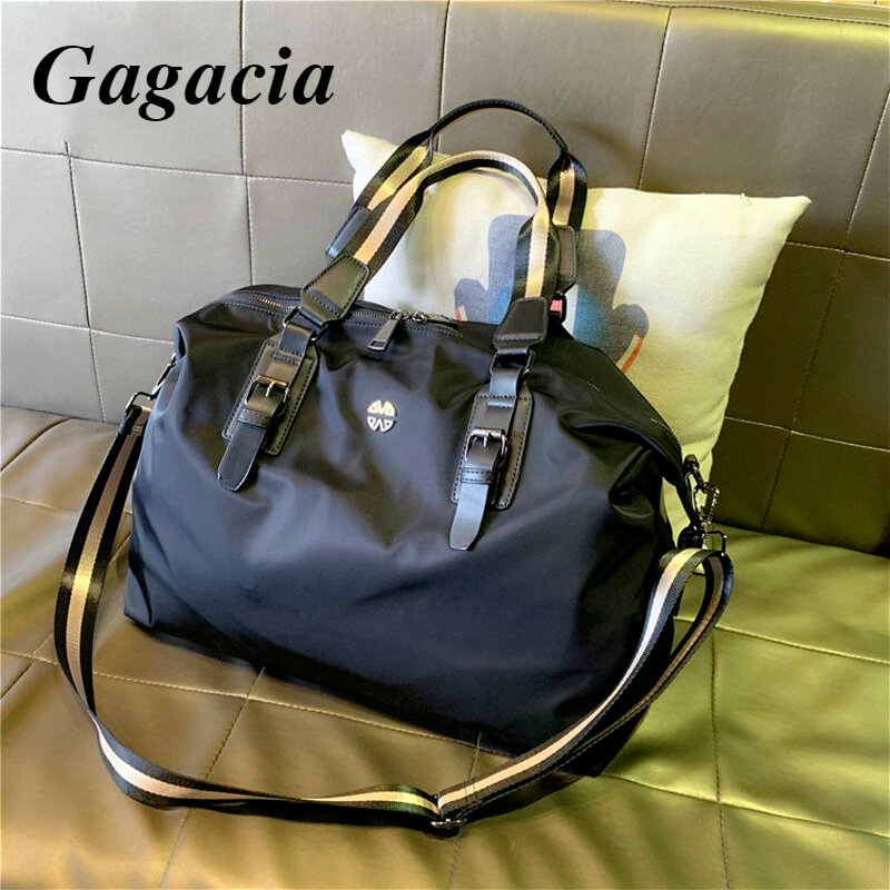GAGACIA-Bolsa de viagem feminina, bolsa de nylon preta, bolsa de armazenamento de grande capacidade, bolsa overnight weekender, moda feminina