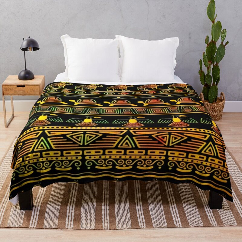 Плед в клетку на диван с Африканским узором, пушистые мягкие большие плюшевые одеяла