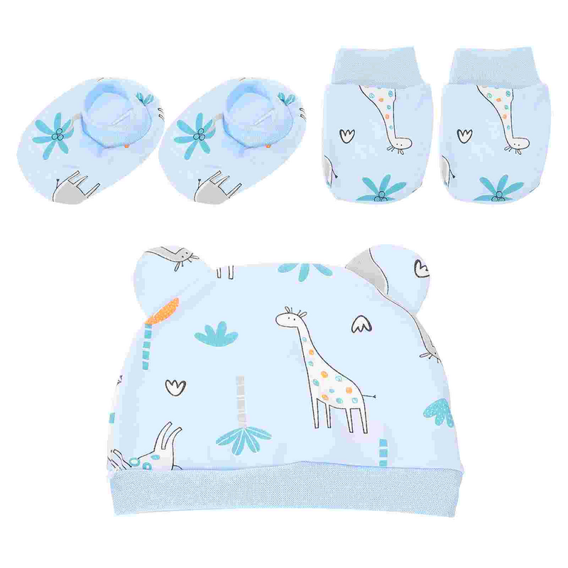 Sarung tangan bayi baru lahir, 1 Set topi katun sarung tangan bayi kaus kaki bayi baru lahir