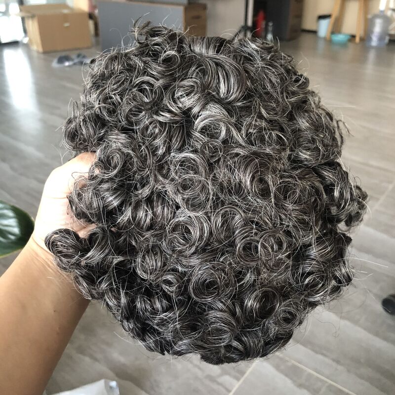 Undetectable Afo Man Jet Black 18mm Curly Micro Skin Base Men Toupee Natural Hairline Man's Curly Human Hair Prosthesis System