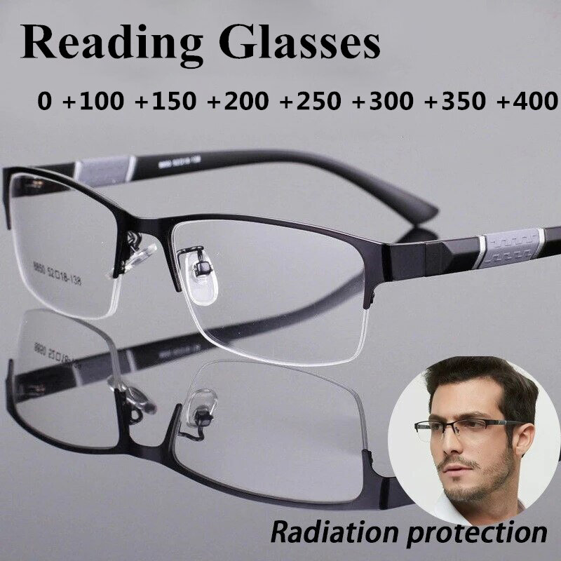 Gafas de lectura Retro para hombre, lentes de negocios para hipermetropía, antiluz azul, 0 + 1,0 a + 4,0