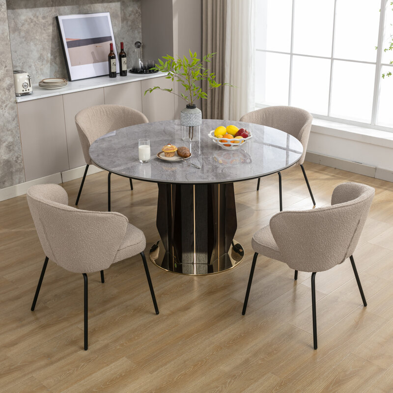 Elegante Set di 2 sedie da pranzo in tessuto bouclé di caffè leggero con eleganti gambe in metallo nero;