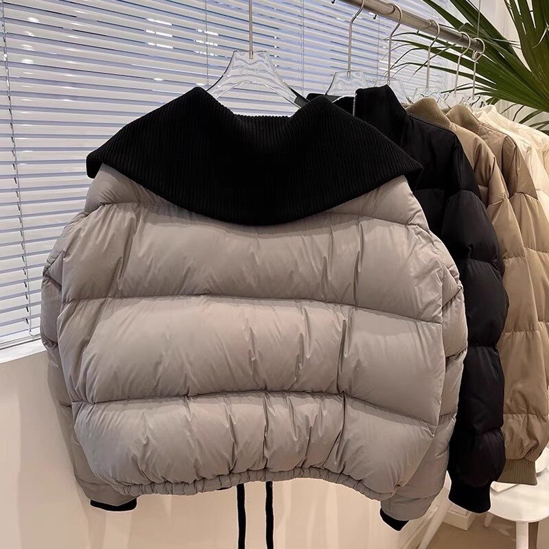 여성용 화이트 덕 다운 코트, 턴다운 칼라, 두꺼운 루즈 아우터, 한국 긴팔, 짧은 따뜻한 코트, 겨울