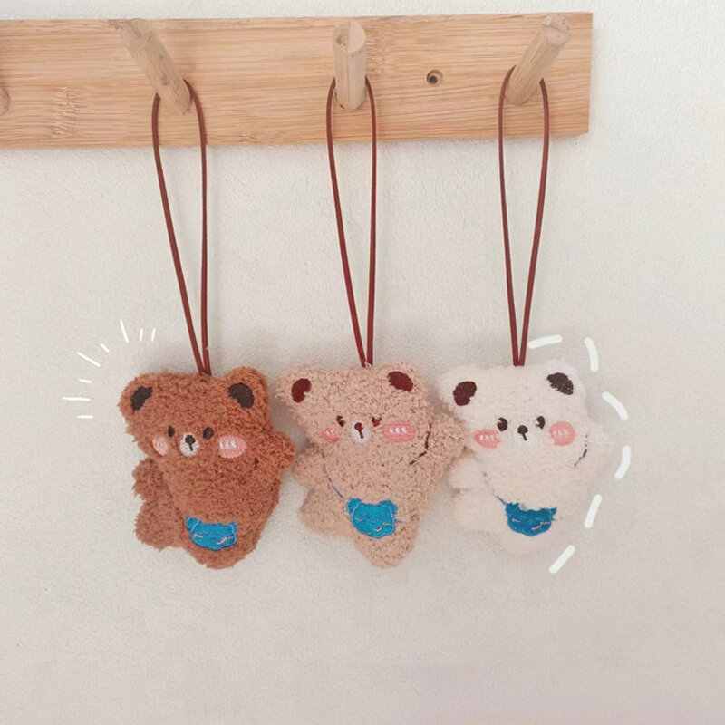 Porte-clés ours en peluche de dessin animé Kawaii, porte-clés animal en peluche, étiquette de nom d'enfant, pendentif de sac d'école, décoration de sac à dos, cadeaux