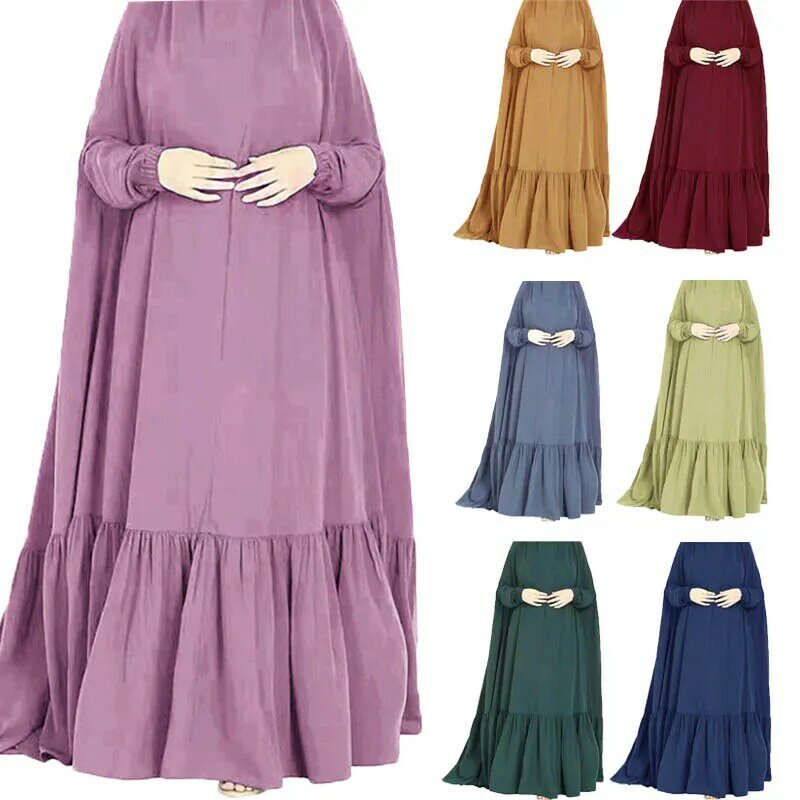 Long Khimar Abaya Lebaran bertudung Muslim, gaun Maxi Turki Ramadan Kaftan doa jubah Arab Abayas penutup penuh
