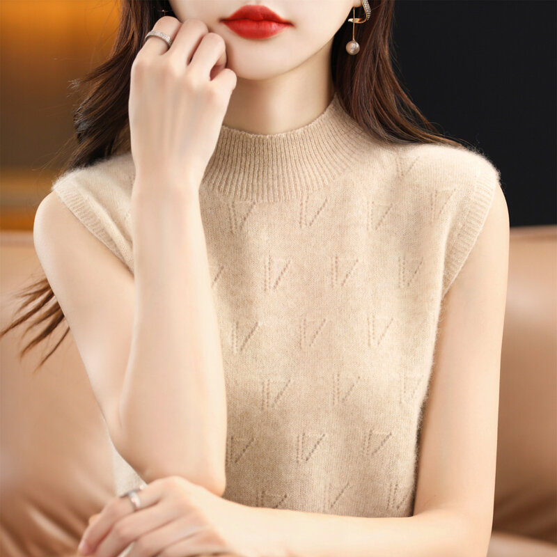A Line of Seamless Half-height Sleeveless Bottom Knit Sweater Halter Vest Female Pure Cardigan Loose Temperament Everything