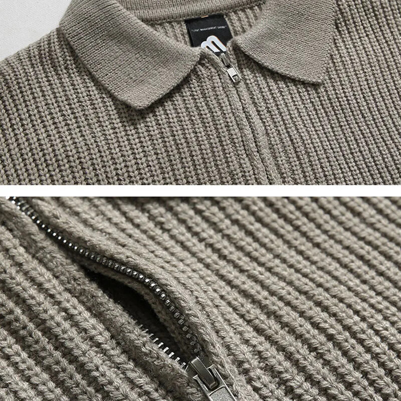 Mens Half Zip Knitted Sweater Japanese Style Streetwear Loose Casual Pullover Male Soild Color Turndown Collar Sweatshirt Spring