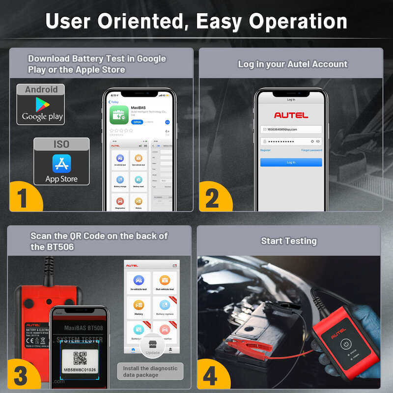Original Autel MaxiBAS BT506 Auto Battery and Electrical System Analysis Tool Works with Autel MaxiSys Tablet