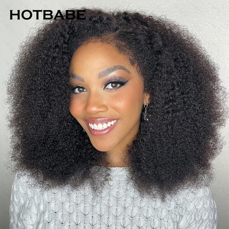 HOTBABE-peruca encaracolado Kinky Afro Glueless para mulheres, perucas dianteiras do laço HD, cabelo humano, 360 perucas frontais completas do laço, 13x4 13x6, densidade 350