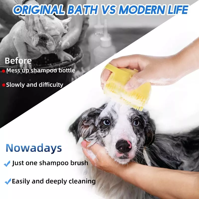 Pet Dog Shampoo Brush 2.7oz 80ml Cat Massage Comb Grooming Scrubber  for Bathing Short Hair Soft Silicone Rubber