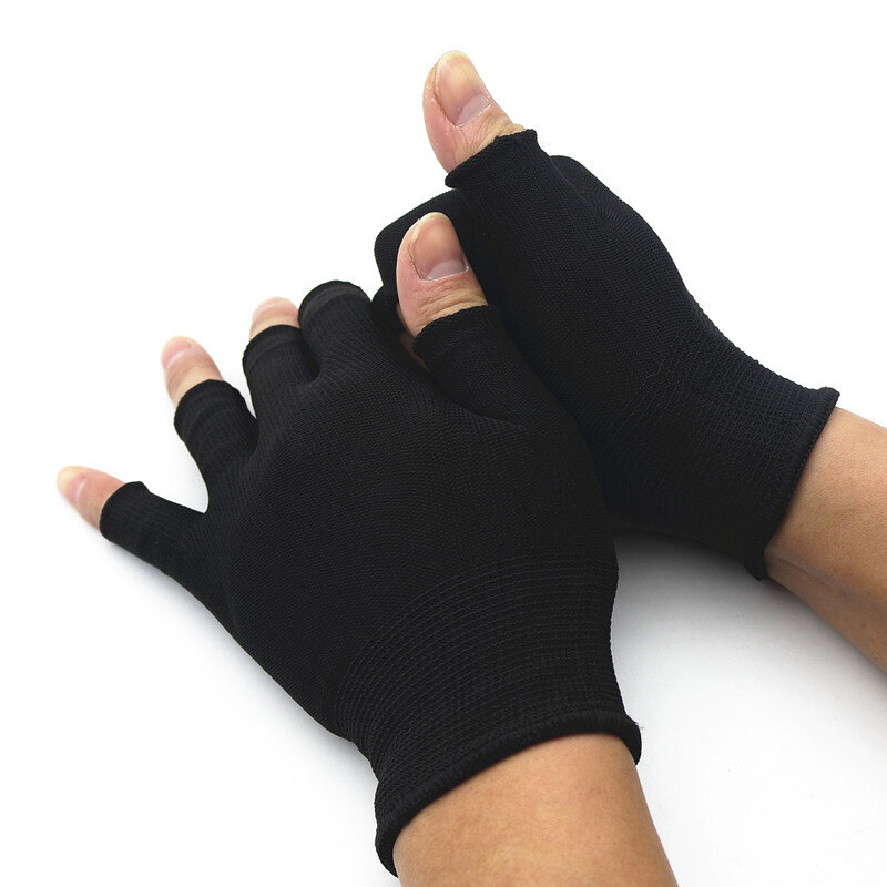 1 pasang sarung tangan hitam setengah jari tanpa jari untuk wanita dan pria wol rajut Sarung tangan katun sarung tangan olahraga hangat musim dingin