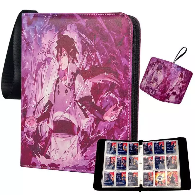 나루토 주공게 대용량 소형 카드 루즈핏 수납 책, 지퍼 4 그리드 카드 가방, 애니메이션 컬렉션 북