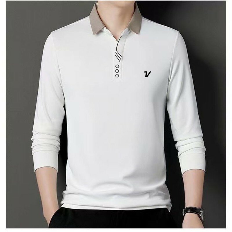 Polo de golf à manches longues monochromatique pour hommes, chemise de golf décontractée, t-shirt slim, mode printemps et automne, nouveau, 4XL, 2024