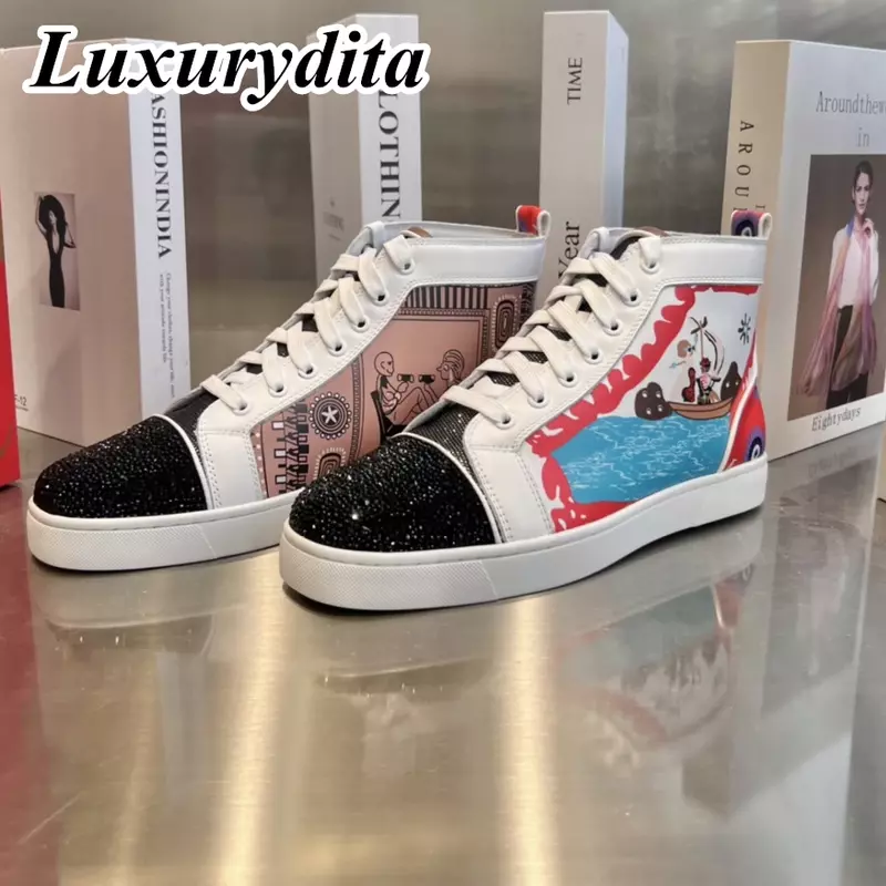 Luxueuze Designer Heren Casual Sneakers Echt Lederen Rode Zool Luxe Dames Tennisschoenen 35-47 Mode Unisex Loafers Hj429