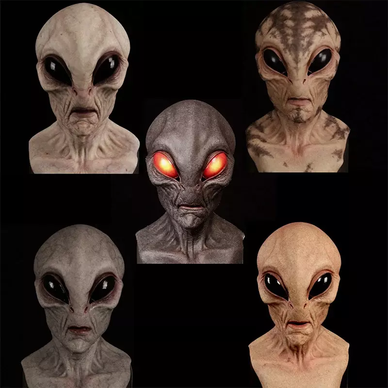 Alien Scary Latex Full Face Mask para adultos, fantasias UFO Cosplay, Horror Prop, Terror Chapelaria, Boneca, Festa de Halloween, Homens, Mulheres