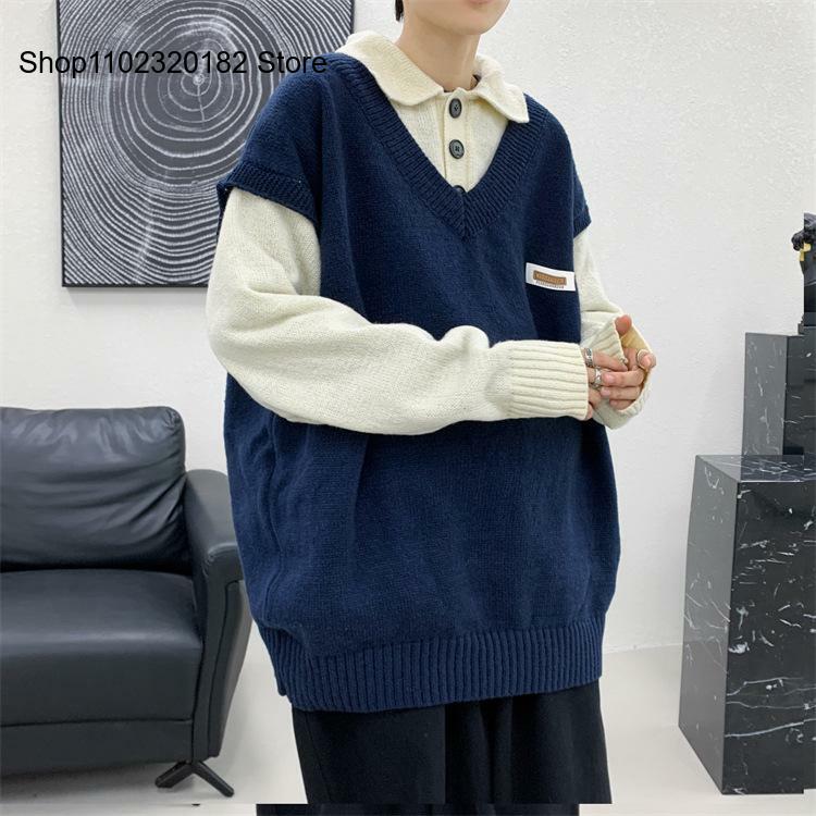 Spring and Autumn Vacation Two Piece Spliced Knitted Sweater for Men