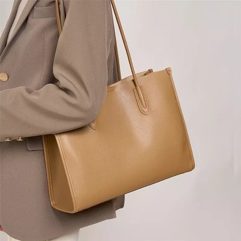 SM01 Burminsa 3 warstwy skóry bydlęcej z dzieloną skórą duża torby z bawełny dla kobiet 2024 modna designerska torba na ramię A4 dojeżdżająca do pracy