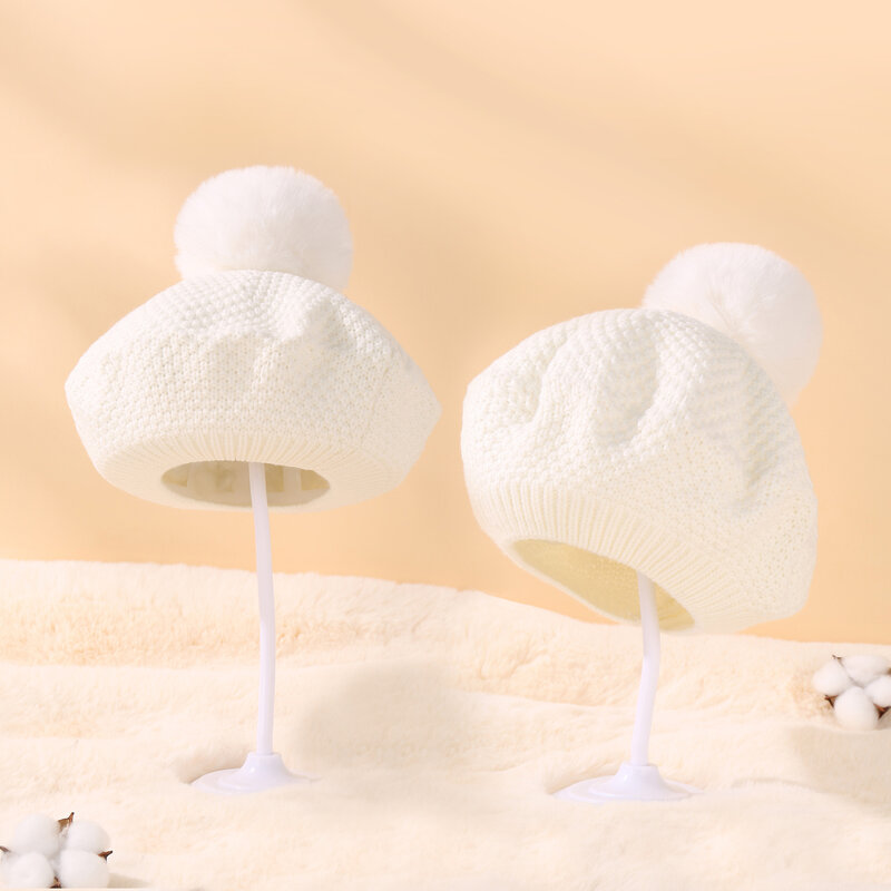 Topi Anak-anak Ibu Rajutan Topi Beanie Bayi Musim Dingin Topi Anak Hangat Baret Pompom untuk Aksesori Anak Perempuan Laki-laki Barang Bayi Baru