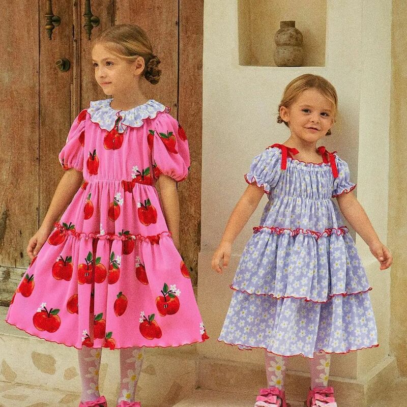BEBEBEBE 2024 Spring and Summer New Children's Clothing Korean Kids Cotton Cute Girls Fly Sleeve Princess Dress Long Skirt