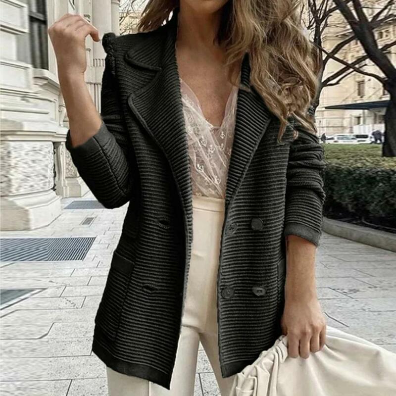 Women Suit Jacket Suit Coat with Pockets Stylish Women's Double-breasted Suit Coat Warm Mid-length Business Jacket