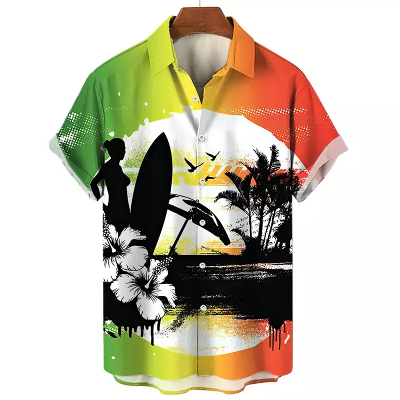 Seaside Surf 3D-Druck Hemden Männer Mode Hawaii Hemd Kurzarm lässig Strand hemden Jungen einreihige Herren bekleidung