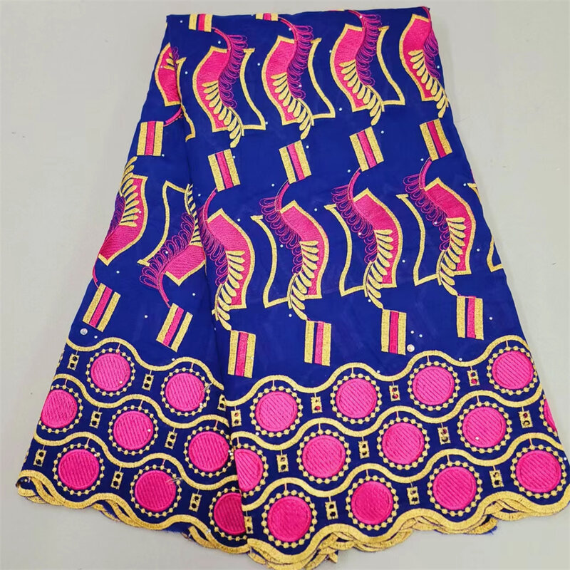 Tela de encaje de algodón africano para costura, Tejido de gasa suiza de alta calidad, bordado con ojales, 100%, QF0243