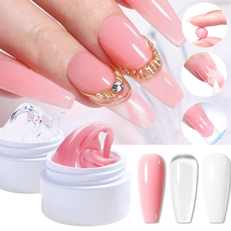 Розовый/прозрачный/белый твердый моделирующий гель для ногтей, твердый гель для наращивания ногтей, не липкий 3D скульптура, Diy полигель для ногтей