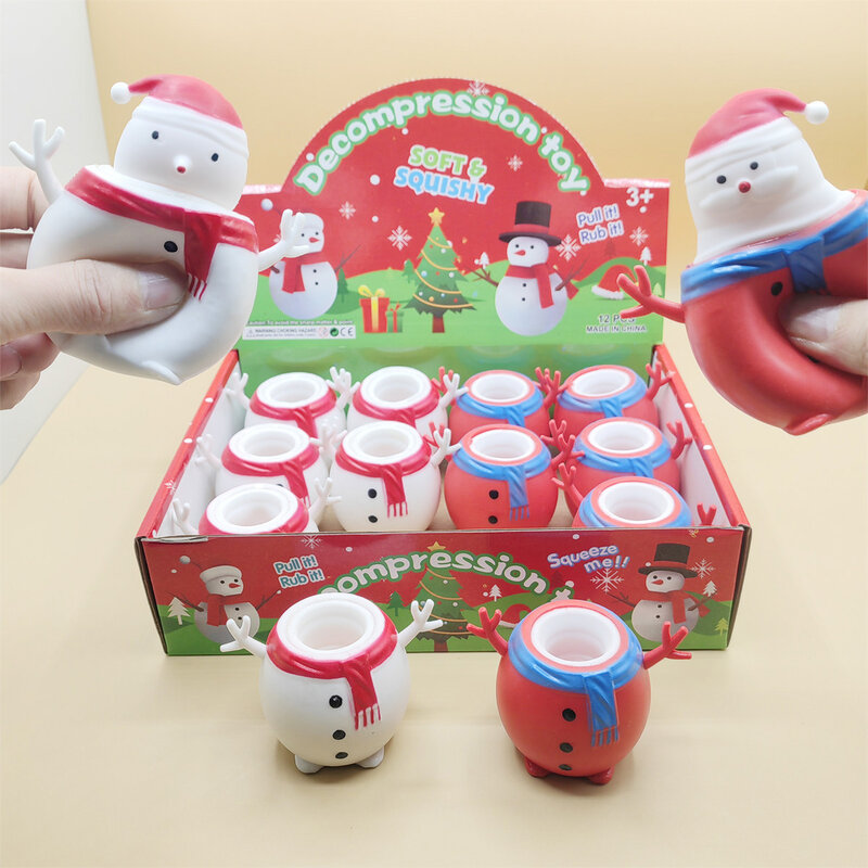 노벨티 재미있는 산타 클로스 핀치 음악 피젯 장난감, 창의적인 만화, 귀여운 눈사람 스퀴즈 컵, 어린이 성인 감압 장난감