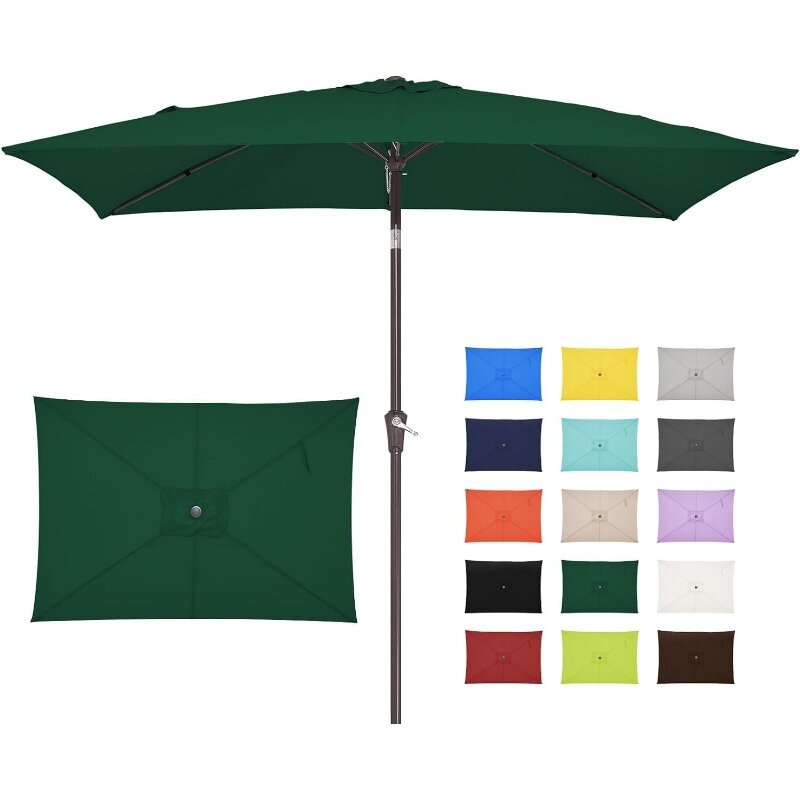 6.5x10 ft Rectangular Patio Umbrellas Outdoor Market Umbrella with Push Button Tilt and Crank, Table Umbrella 6 Sturdy Ribs