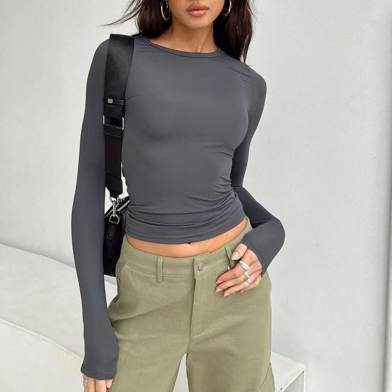 Slim Fit Women Top Stylish Women's Slim Fit Pullover Soft Breathable Long Sleeve T-shirt for Daily Wear Fall/spring Fashion Long