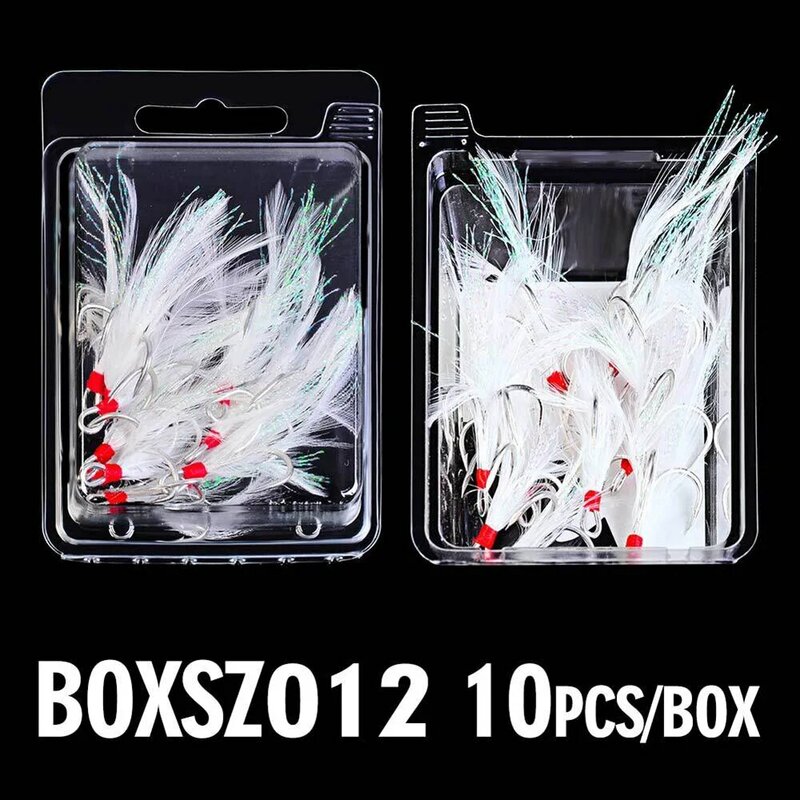 10PCS Fishing Hook Feathered Treble Hook Metal Weighted Jig Head Fishing Lures Bullet For Bass White Spotted Pike Musky Pike