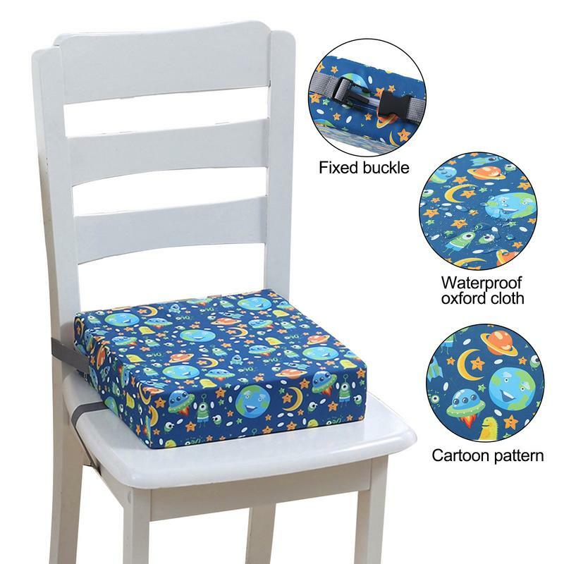 Booster Cadeira de jantar Almofada, colorido Impresso Arnês, PU lavável, desmontável, ajustável Safe Kid, Baby Seat Highten Pad