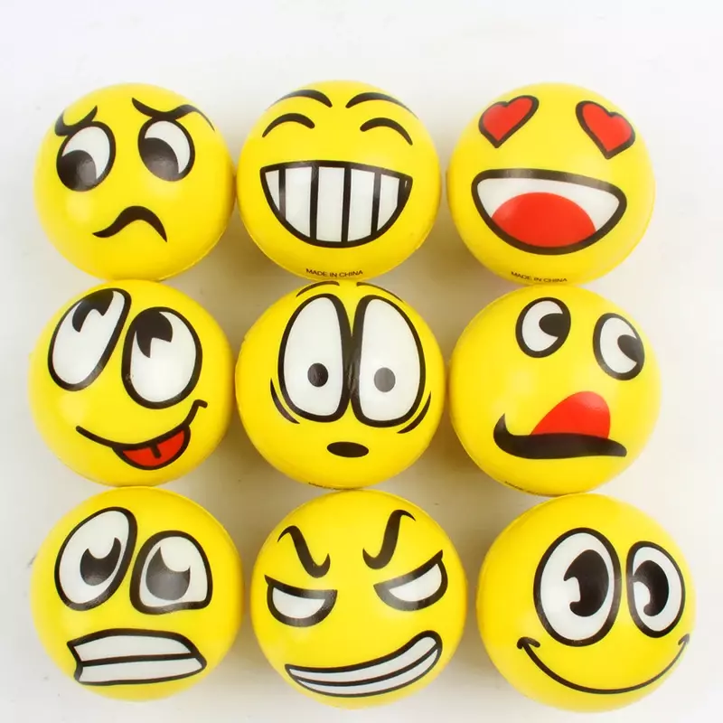 6 Stks/partij 6.3Cm Smile Face Foam Ball Squeeze Stress Ball Relief Speelgoed Hand Pols Oefening Pu Speelgoed Ballen Voor Kinderen