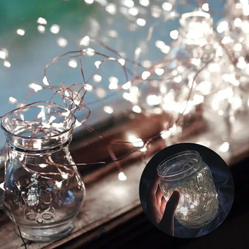 Interior Twinkle Fairy LED String Lights, fio de cobre, bateria, festiva, decoração, Natal, Ano Novo, Páscoa, 1m
