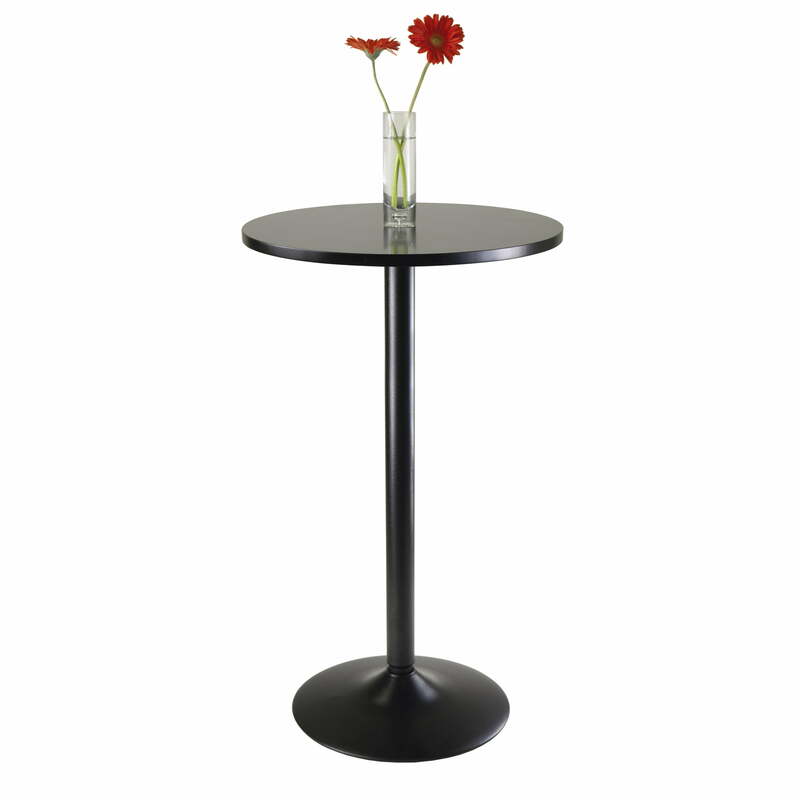 Round Pub Table with MDF Wood Top Bar Table for Bistro Kitchen Tall Dining Cocktail Table, Black