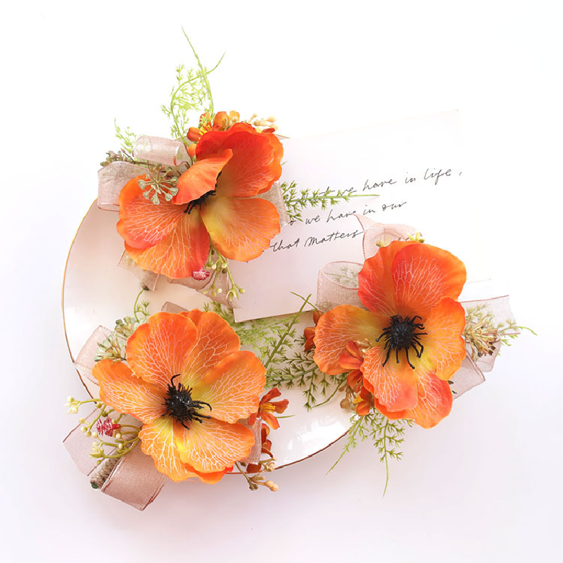 2412 웨딩 꽃 시뮬레이션 꽃, 결혼식 용품, 비즈니스 축하, 손님용 가슴 꽃, 손 꽃, 오렌지