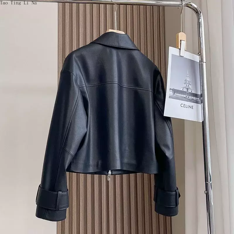 本物のシープスキンのオートバイのジャケット,革のジャケット,絶妙なラペル,w32,新しい,スペシャル,2023