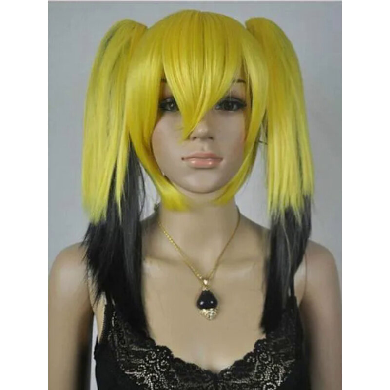 Free shipping new wig cosplay light yellow/bla mixed straight medium wig two crochets F