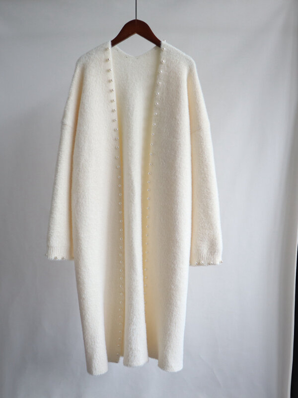イミテーションミンクのニットカーディガン,長くて十分なセーター,大きなニット,長袖,女性用ニット,冬と秋