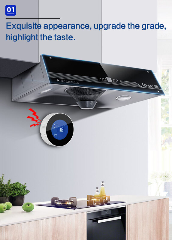 Tuya WiFi Smart Natural Gas Leakage Detecor Alarm Monitor Digital LCD Temperature Display Gas Sensor for Home Kitchen