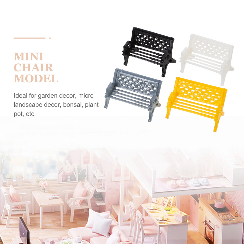 Decoración de modelo de banco de 4 piezas, decoración de Mini silla, adorno de plástico, muebles bonitos, accesorios para fotos, adornos realistas