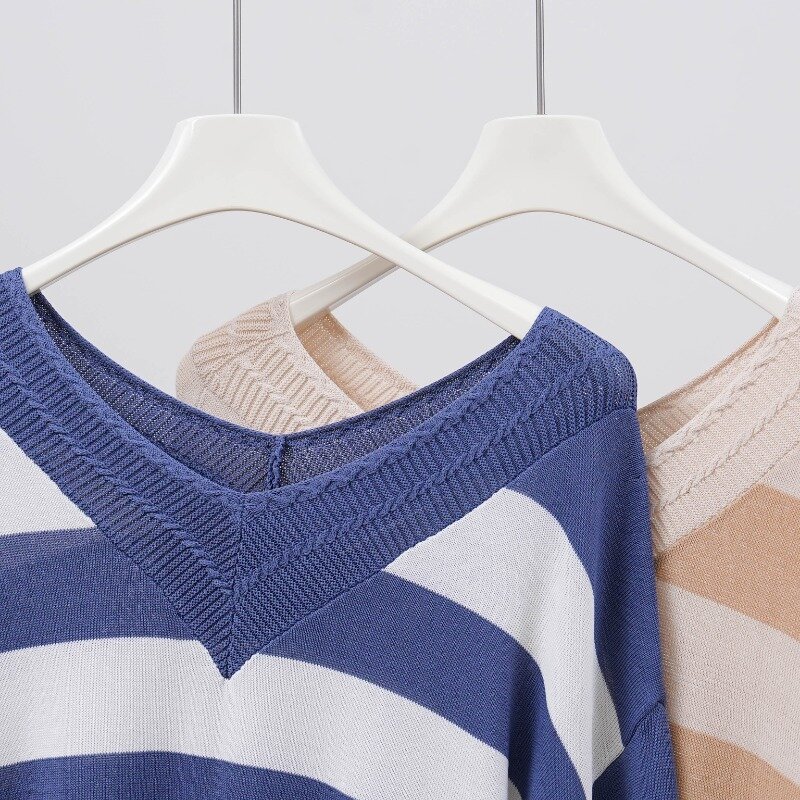 YG-suéter de punto con cuello en V para mujer, Jersey holgado de manga larga, Simple, a la moda