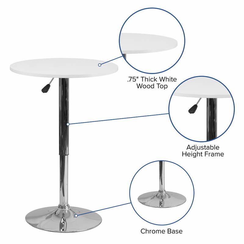 ラウンドホワイトウッドバーテーブル、調節可能な高さ、23.75 "、調整可能な範囲26.25" から35.75"