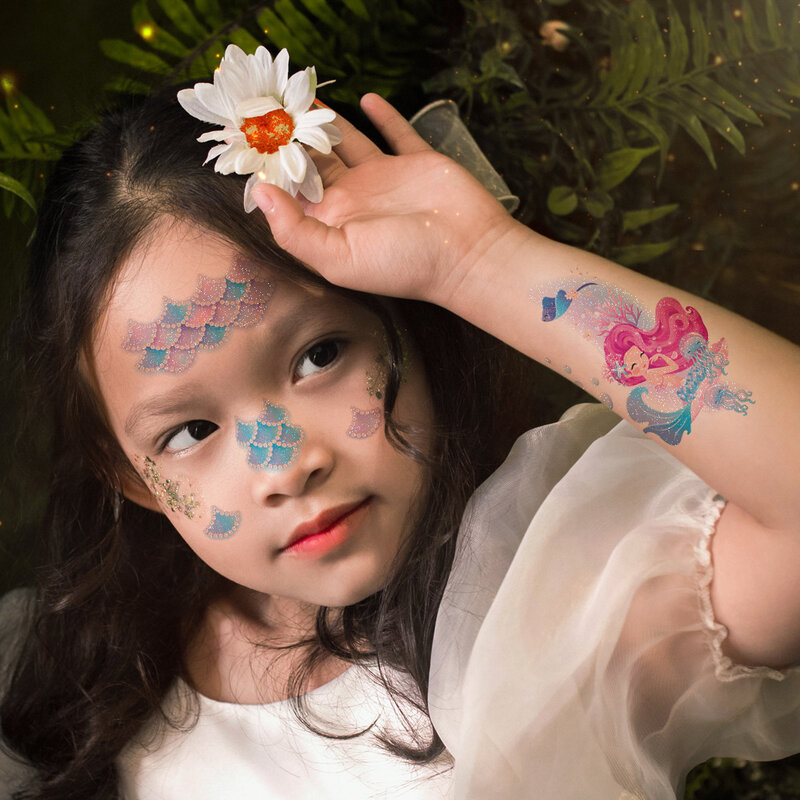 Pegatina de tatuaje temporal de unicornio con purpurina para niños y niñas, tatuajes falsos de arte, 10 piezas