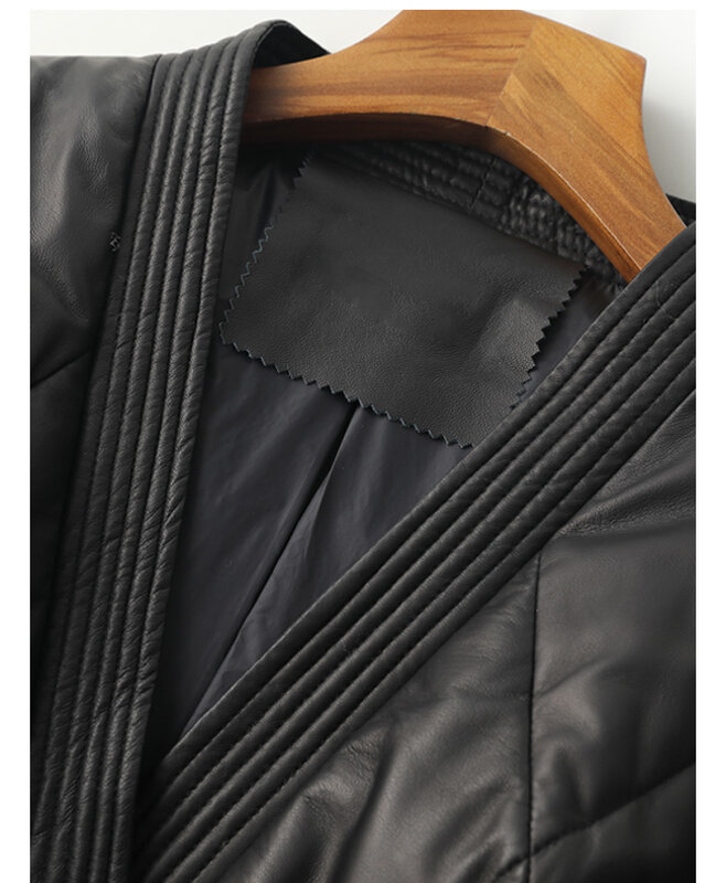 AYUNSUE 2023 Winter Genuine Sheepskin Jacket Women Warm Down Coats Real Leather Jackets Mid-length Down Coat Belt Manteau Femme